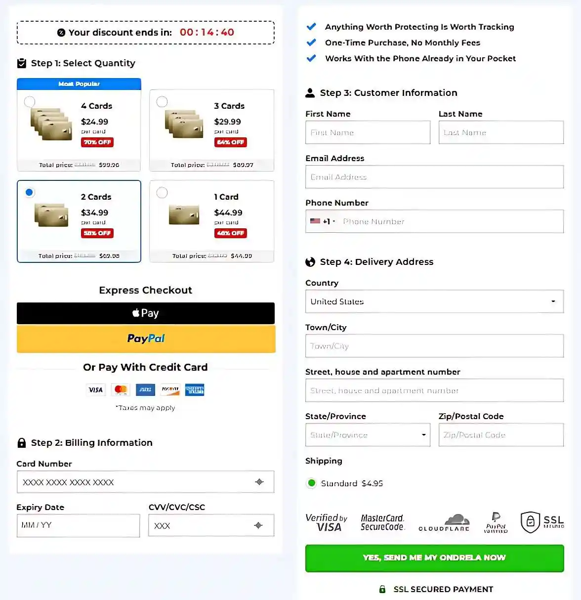 Ondrela Secure Checkout Page